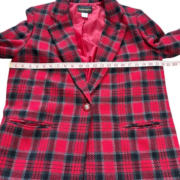 Vintage Requirements Red Plaid Blazer Size 12 Wool Blend Lined - Picture 5 of 11